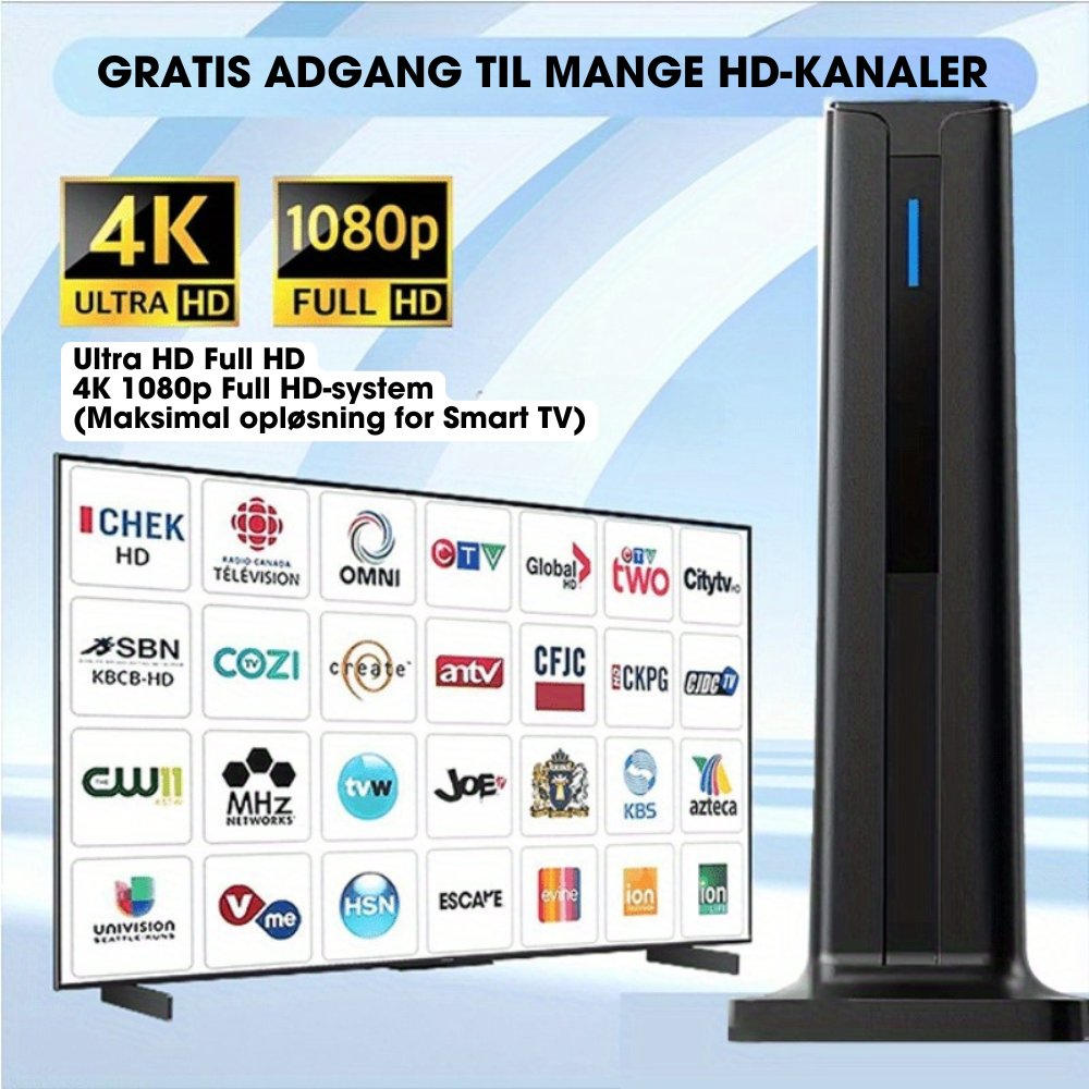 EaroTV 4K™ - Få gratis HD-kanaler uden kabel, smart-tv eller Wi-Fi