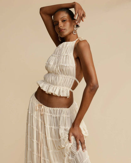 Sæt Jeanette | Haltertop + Nederdel – Let & Åndbar