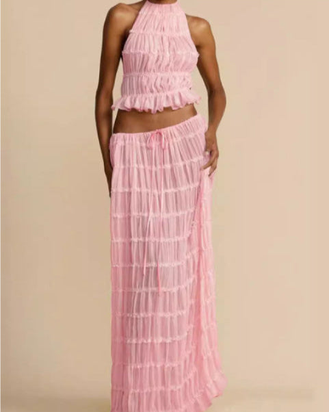 Sæt Jeanette | Haltertop + Nederdel – Let & Åndbar