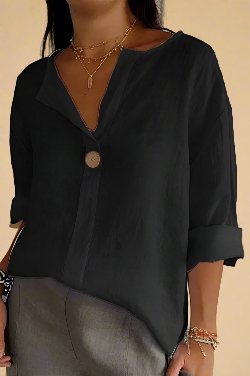 Ella BLUSE | Hørbluse med enkelt knap og elegant komfort