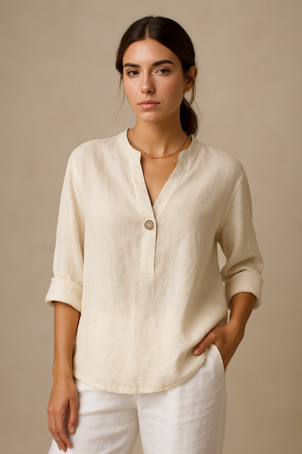 Ella BLUSE | Hørbluse med enkelt knap og elegant komfort