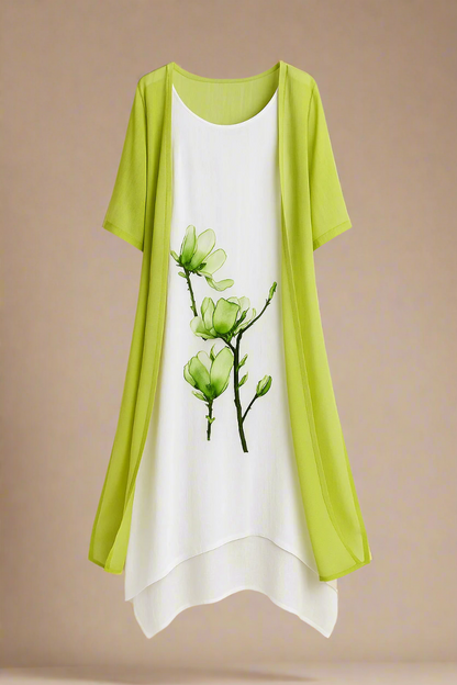 ALBA KJOLE SÆT | Kjole og let lag-på-lag cardigan med blomsterprint