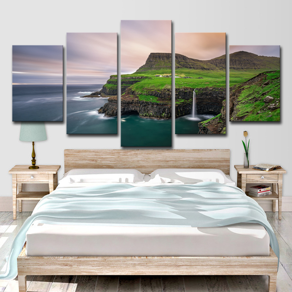 5 Stykker Lærredskunst Naturlig Ocean