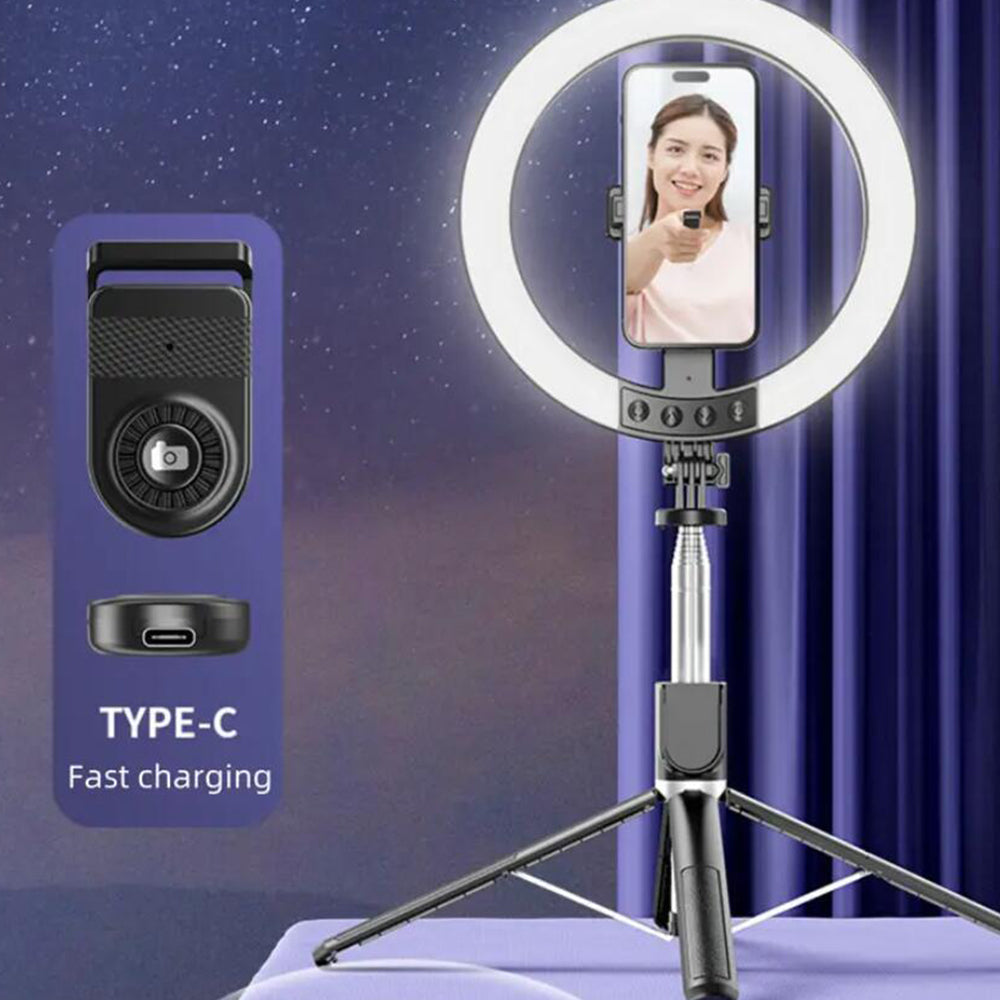 LED ring light med tripod og fjernbetjening